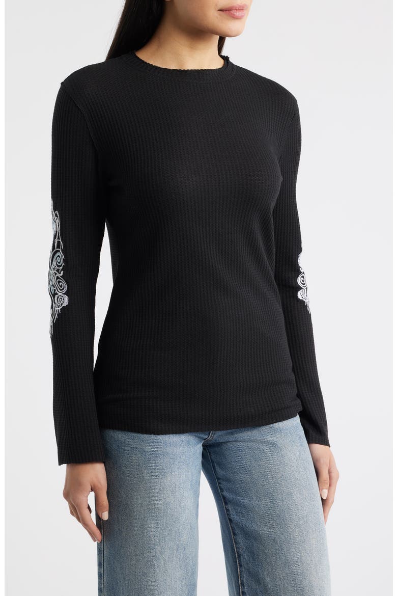 Lund Embroidered Rib Thermal Top, Alternate, color, BLACK