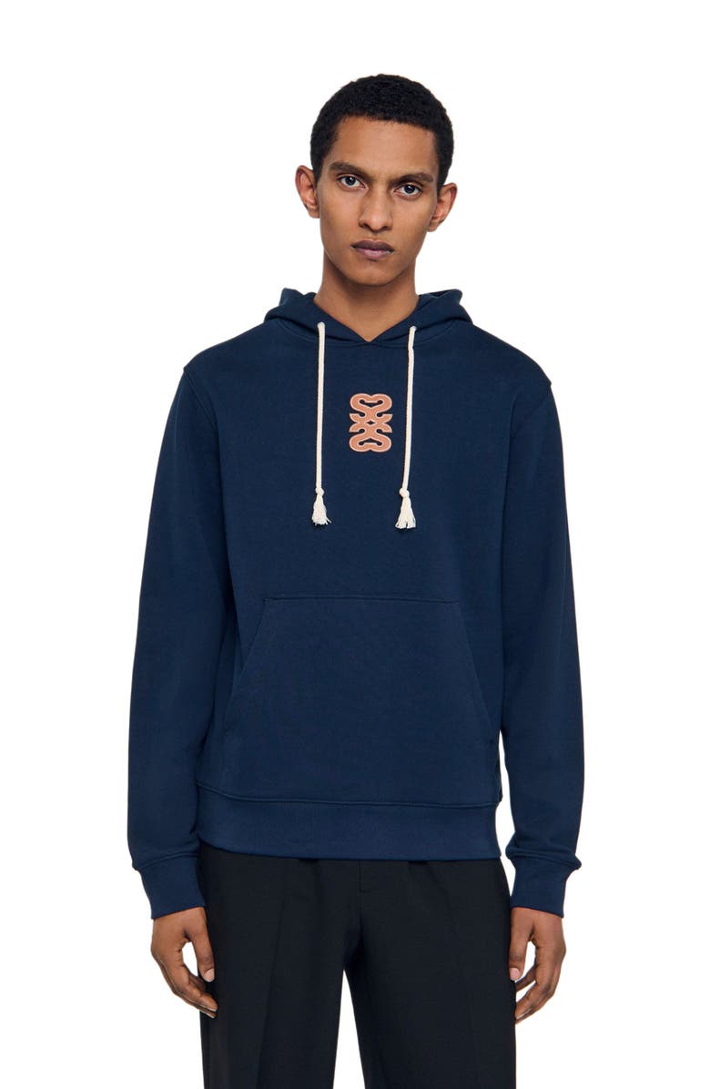 SANDRO Leather patch sweatshirt, Alternate, color, Navy Blue