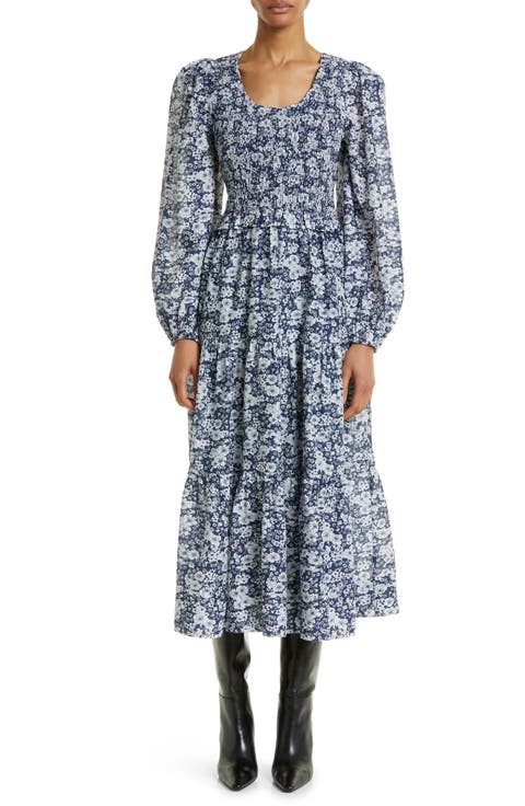 Suzie Smocked Floral Print Long Sleeve Cotton Midi Dress
