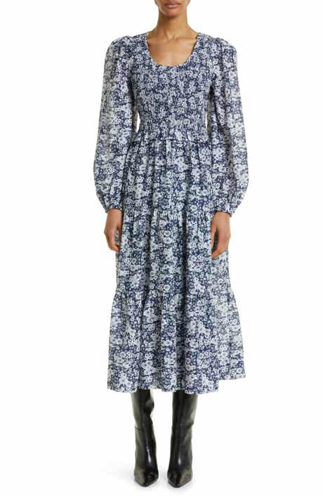 Suzie Smocked Floral Print Long Sleeve Cotton Midi Dress