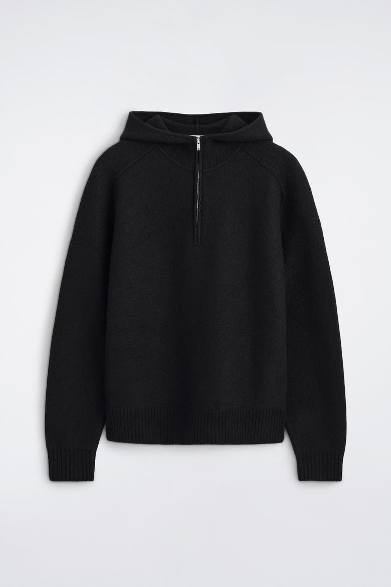 Boiled Merino Wool Half-zip Hoodie, Alternate, color, BLACK