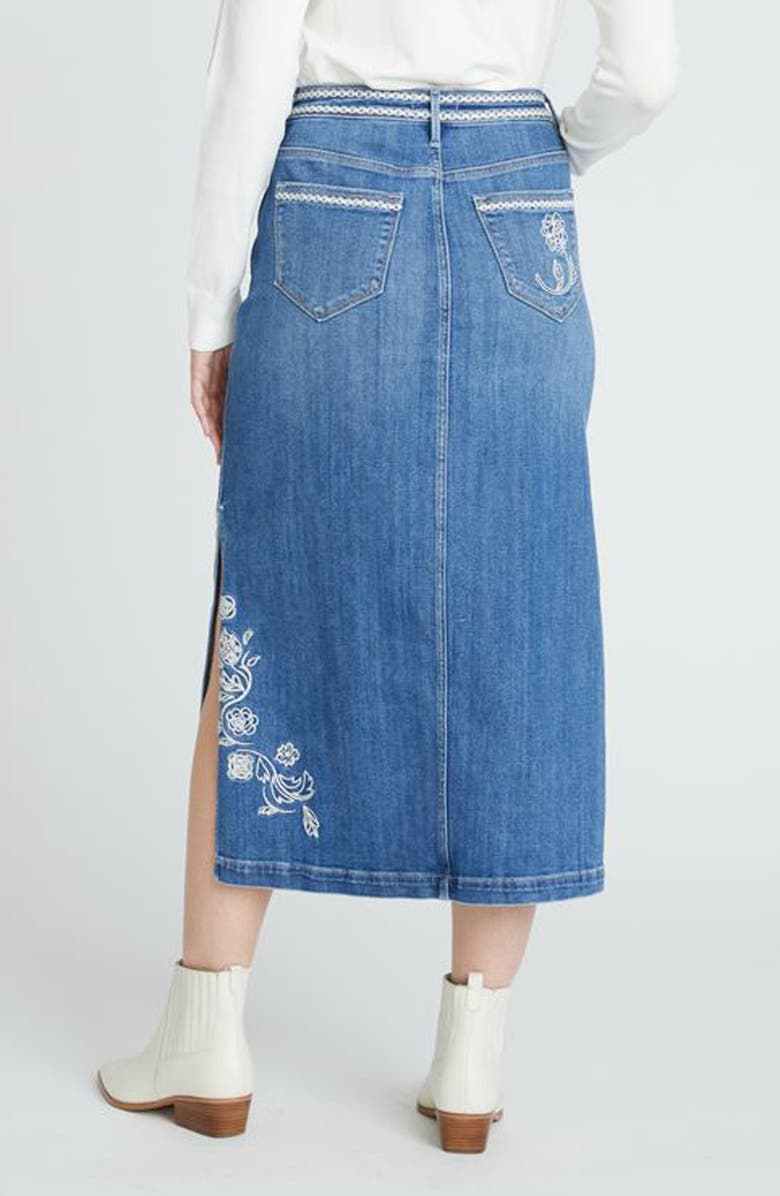 Driftwood Svetlana Ravishing Rosettes Denim Midi Skirt, Alternate, color, Medium Wash