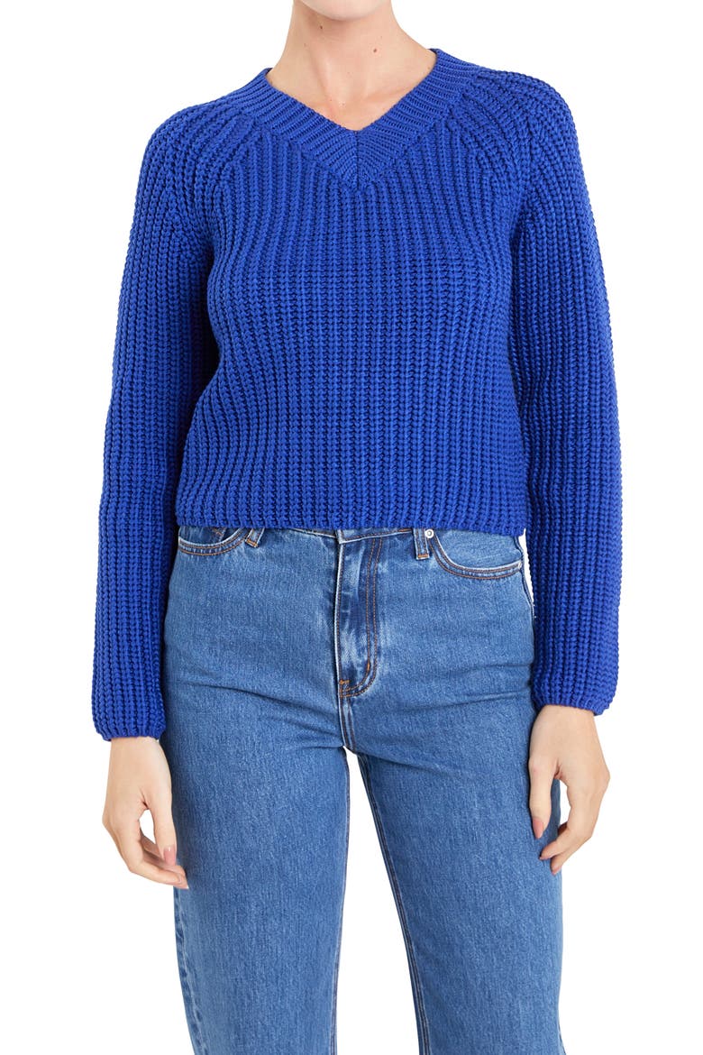 V-Neck Crop Sweater, Alternate, color, ROYAL BLUE