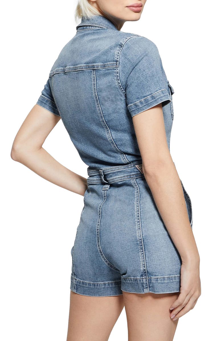 GUESS Lara Denim Romper, Alternate, color, Blue
