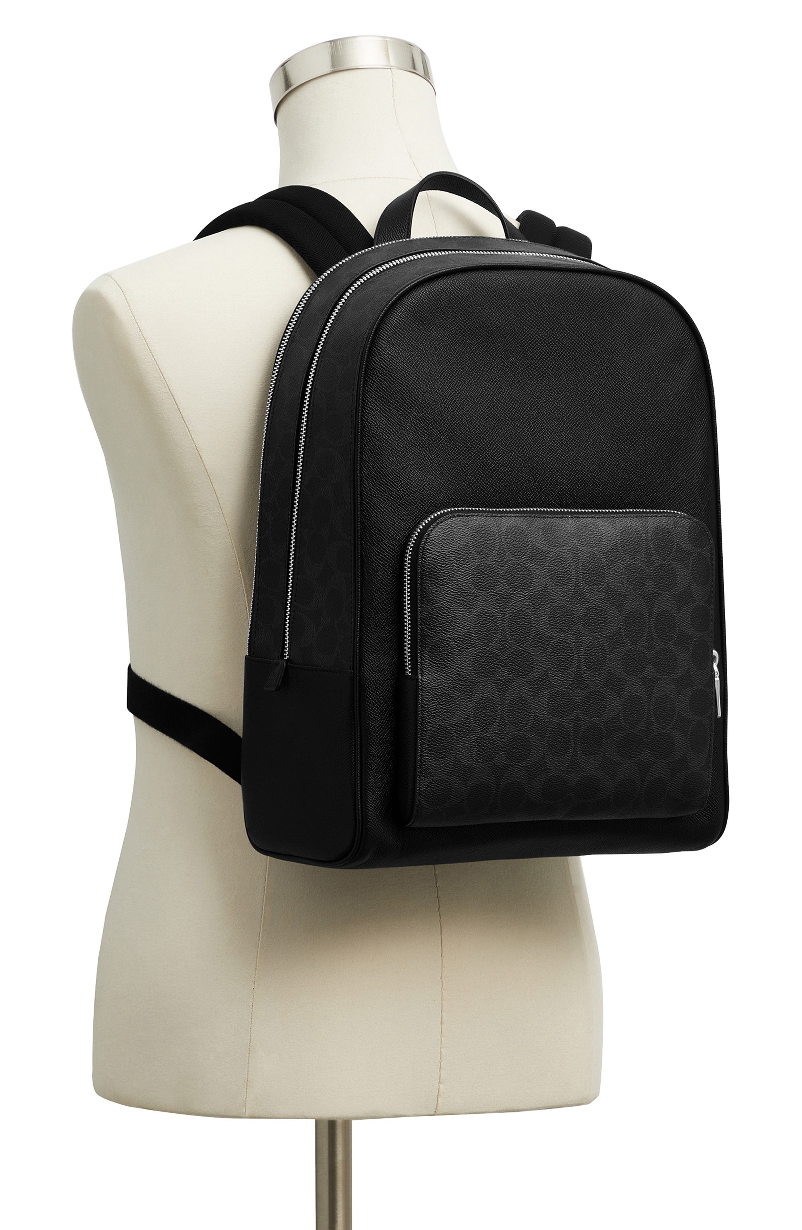 COACH Wade Logo Jacquard Canvas & Leather Backpack, Alternate, color, Black Signature