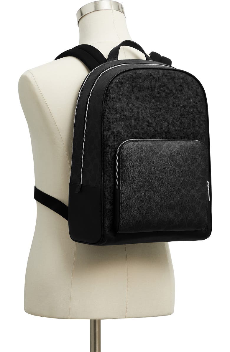 COACH Wade Logo Jacquard Canvas & Leather Backpack, Alternate, color, Black Signature