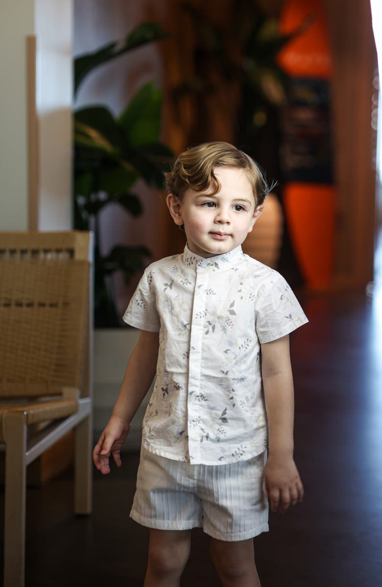 Manière Kids' Pretty Poppies Short Sleeve Button-Up Shirt, Alternate, color, Ivory