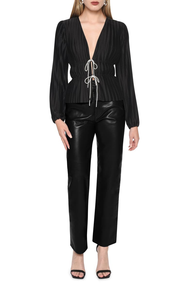 WAYF Payton Plunge Neck Plissé Top, Alternate, color, 