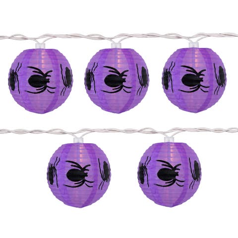Spider Paper Lantern Indoor Outdoor Halloween Light Set - 9' White Wire - 10ct