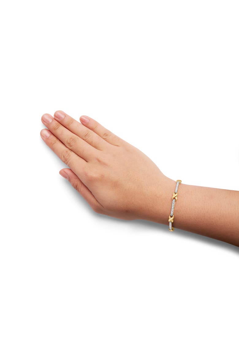 10K Yellow Gold 1.00 Cttw Pave Set Diamond Bar and X-Link Bracelet, Alternate, color, Yellow