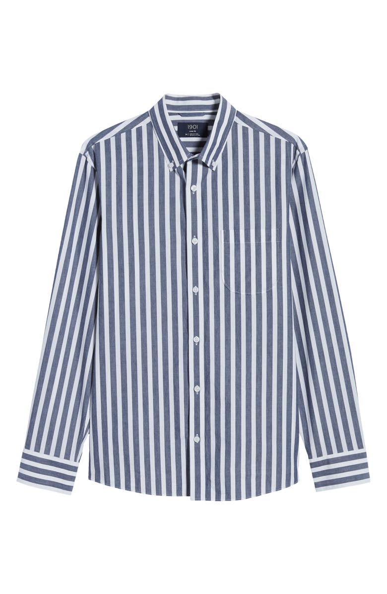 1901 Trim Fit Stripe Button-Down Shirt, Alternate, color, White- Navy Prep Stp