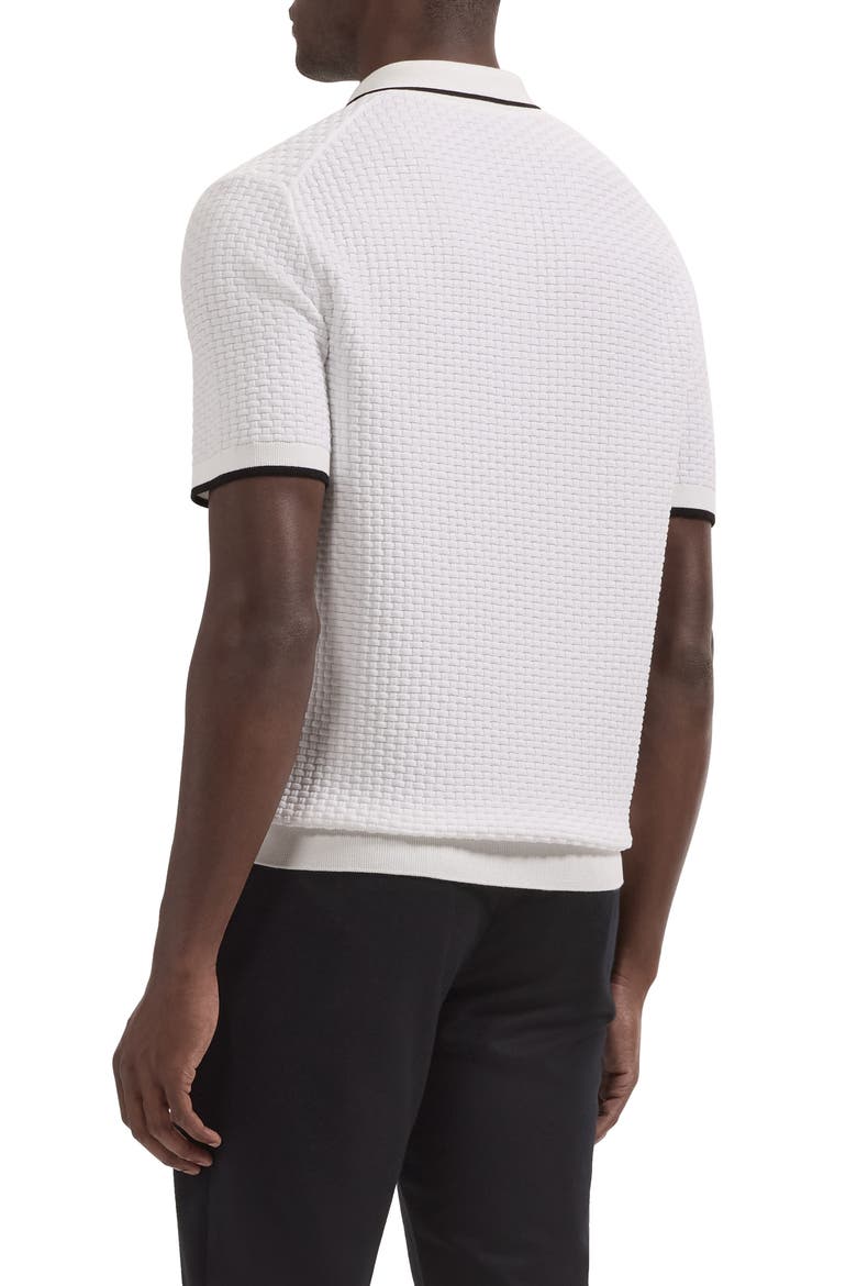 Basket Stitch Cotton Blend Polo Sweater, Alternate, color, WHITE