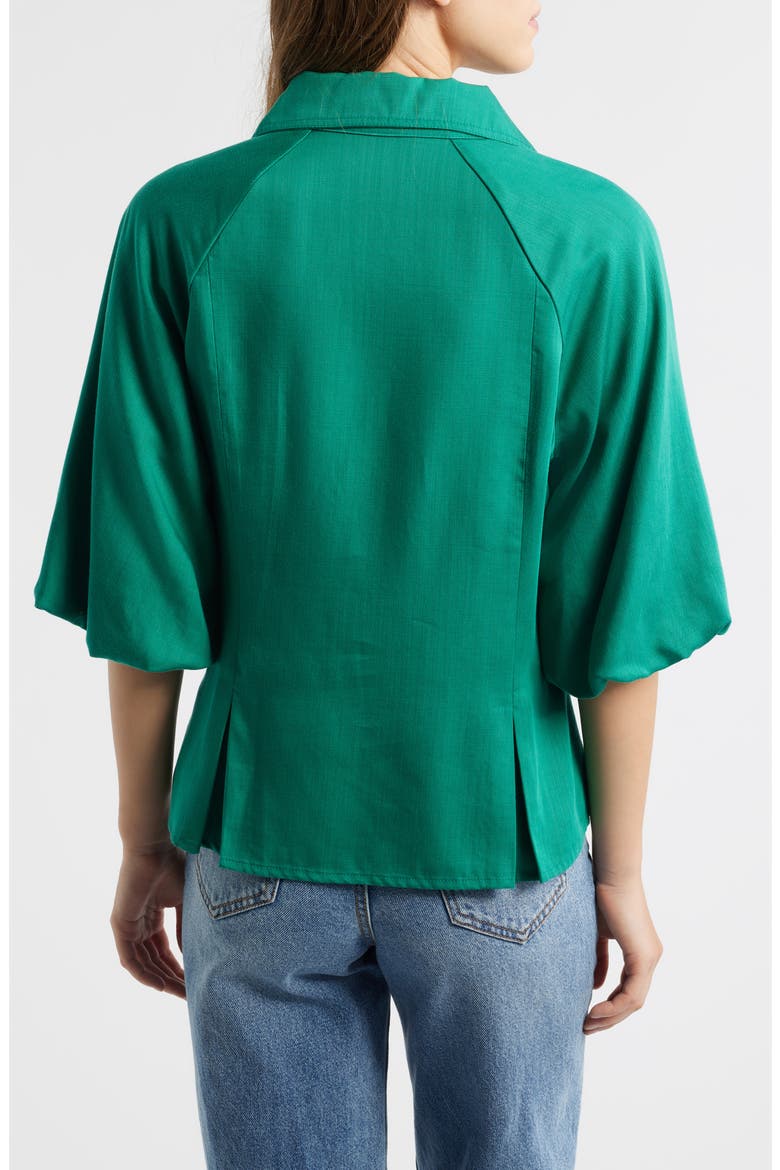 Bubble Sleeve Flare Button-Up Chambray Top, Alternate, color, LAKE GREEN