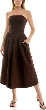 Socialite Mixed Media Strapless Midi Dress