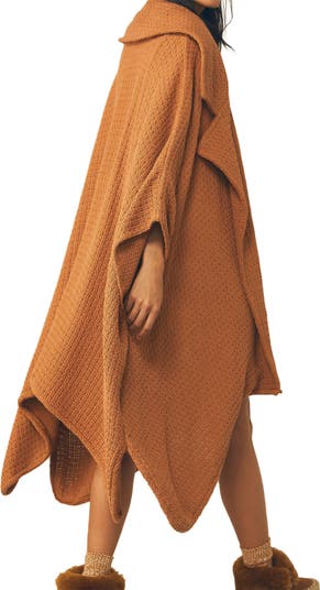 Oversize Waffle Knit Poncho Jacket