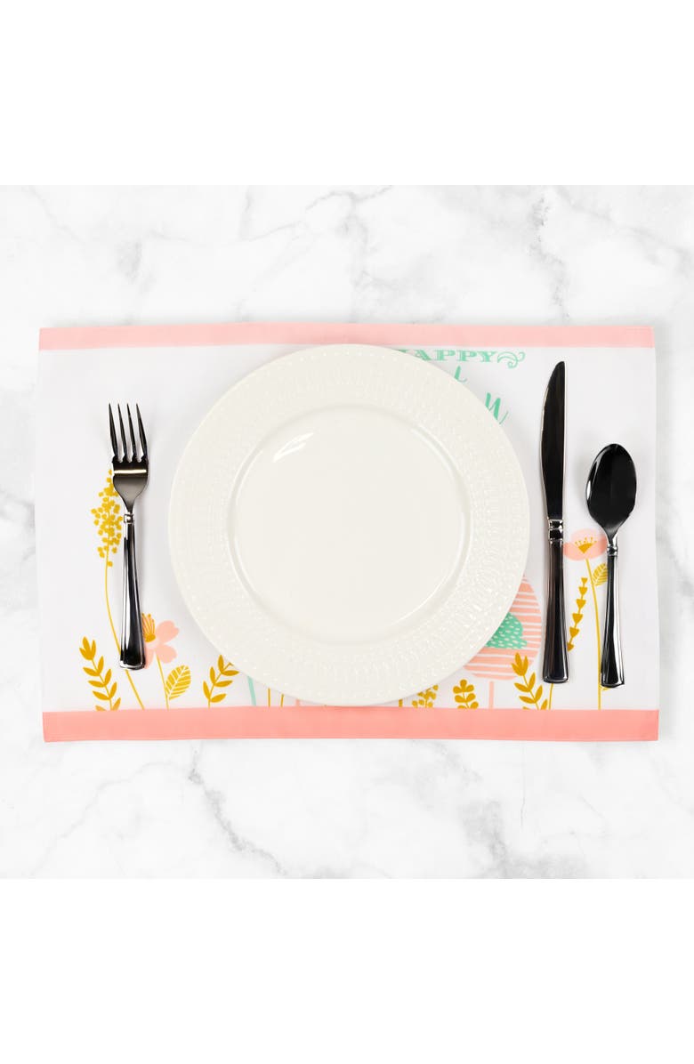 Northlight Pastel Eggs Happy Easter Floral Placemats - 18" - White and Pink - Set of 4, Alternate, color, White