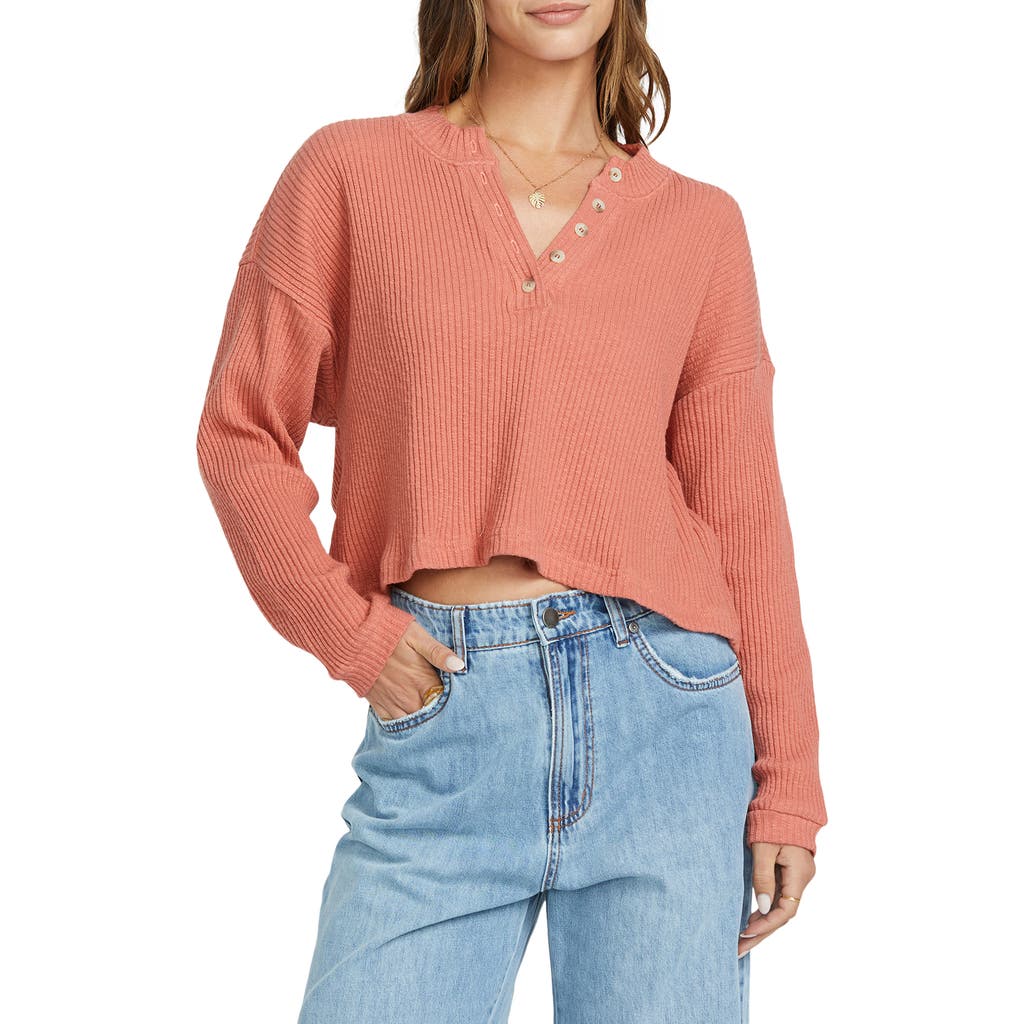 Shop Billabong Good Catch Knit Henley Top In Dark Coral