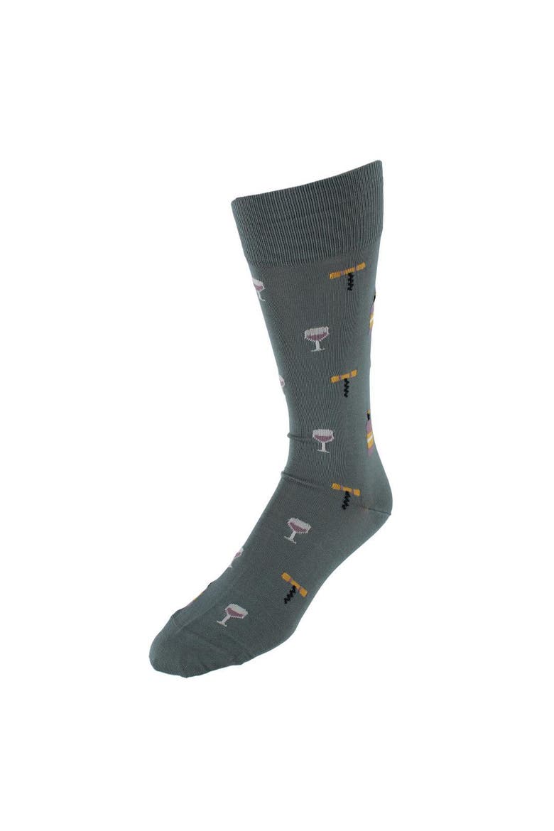 I'll Drink to That Wine Glass & Bottle Novelty Mid Calf Mercerized Cotton Sock, Main, color, Grey Steel