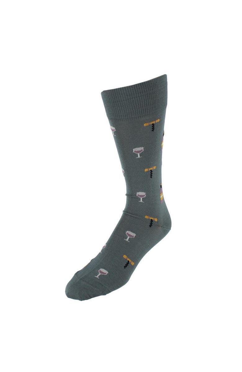 Trafalgar I'll Drink to That Wine Glass & Bottle Novelty Mid Calf Mercerized Cotton Sock, Main, color, Grey Steel