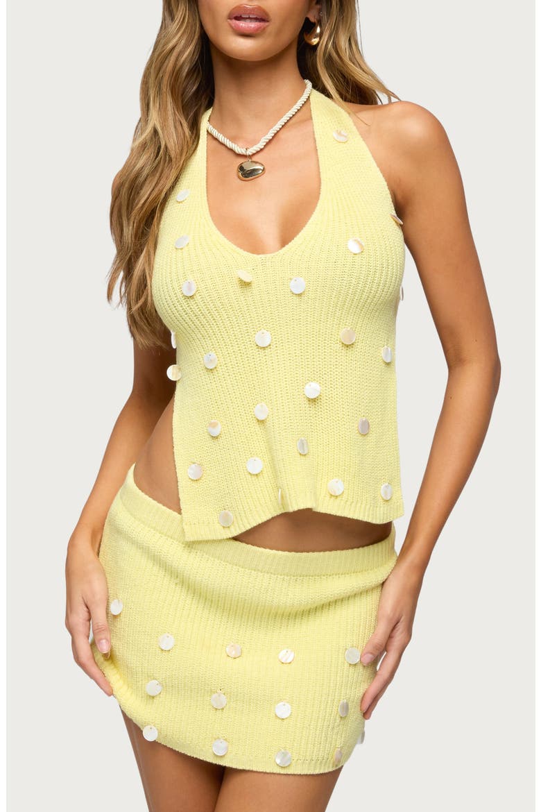 Lylah Open Back Charm Knit Halter Top, Main, color, LIGHT-YELLOW