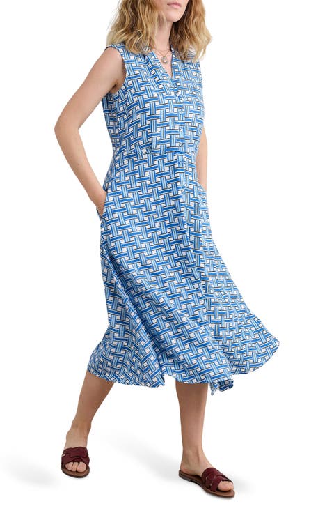 Carved Wood Sleeveless Linen Midi Dress