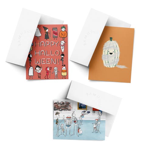 Happy Halloween, Skeleton Tour, Pumpkin Mummy Fall/Autumn Greeting Card Pack Sets (3 ct, Assorted)