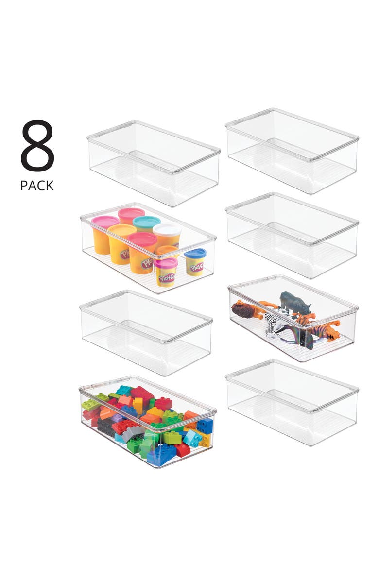 mDesign Plastic Playroom/Gaming Storage Organizer Box, Hinge Lid, 8 Pack, Alternate, color,