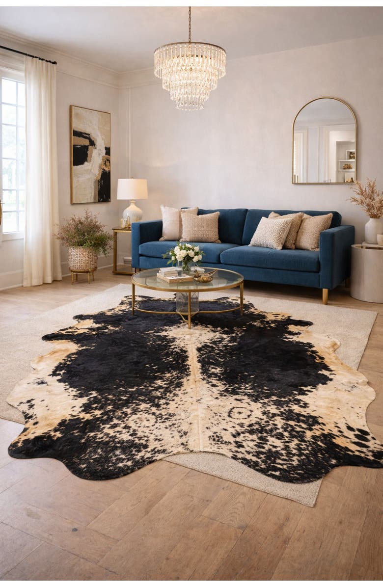 Rhacam Eco Hides Lazlo Black Speckled Cowhide Rug 7'11" × 6'6", Alternate, color, Black Speckled