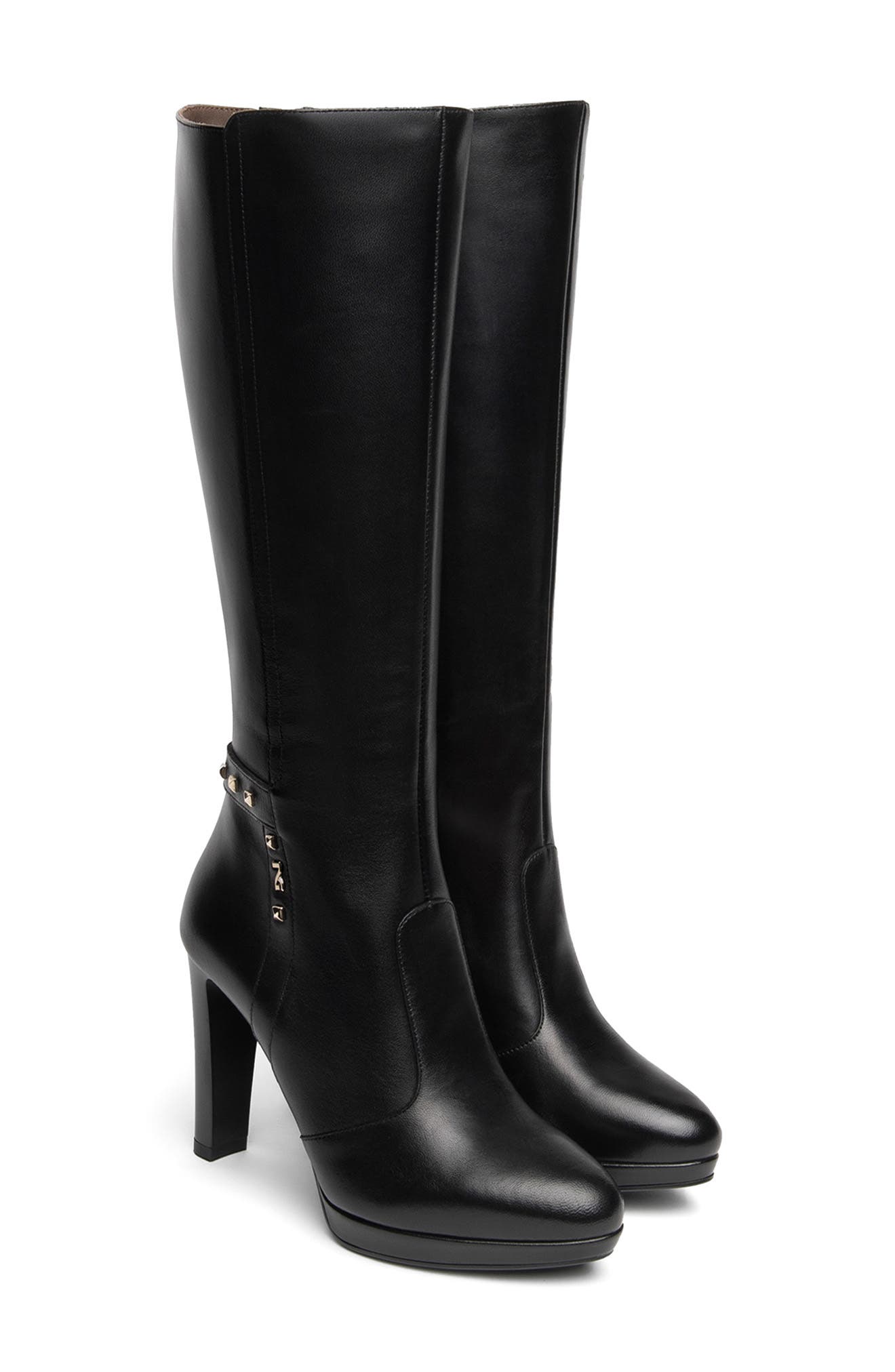 Studded Platform Tall Boot, Main, color, BLACK
