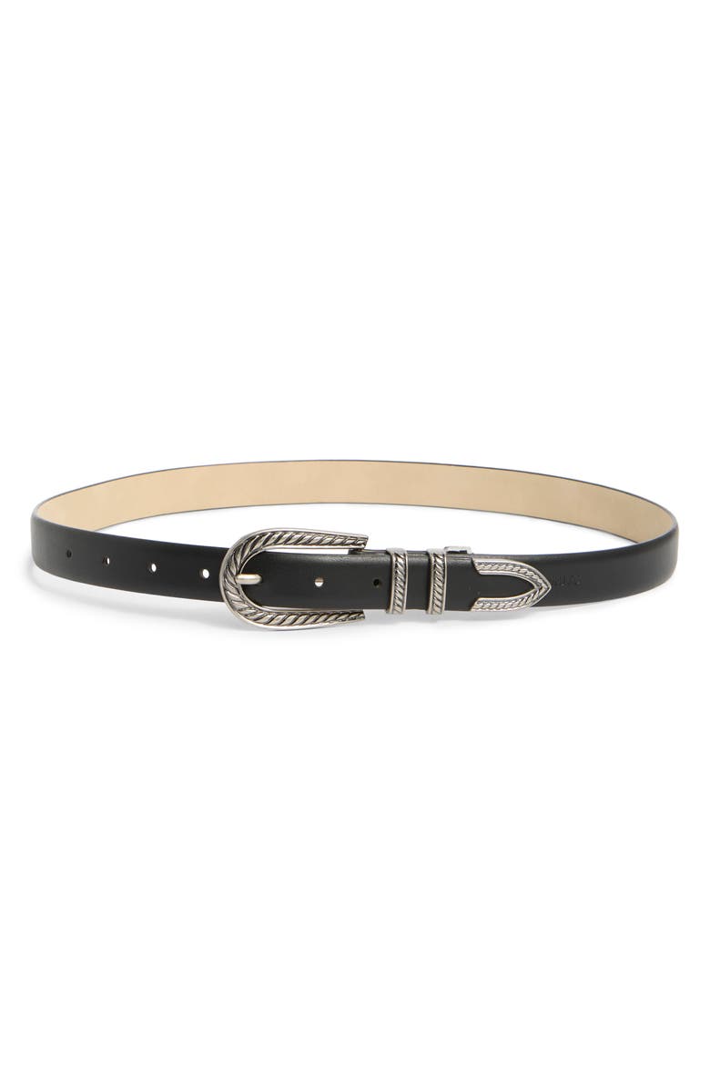 Vince Camuto Skinny Western Buckle Belt, Main, color, Black Silver