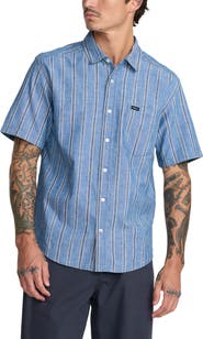 RVCA Denim Days Stripe Short Sleeve Button-Up Shirt