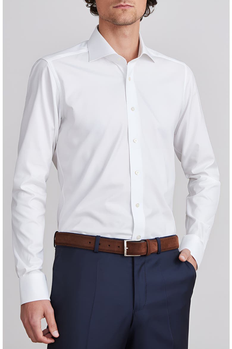 Modern Fit Solid Natural Stretch Yoga Twill Dress Shirt, Main, color, WHITE