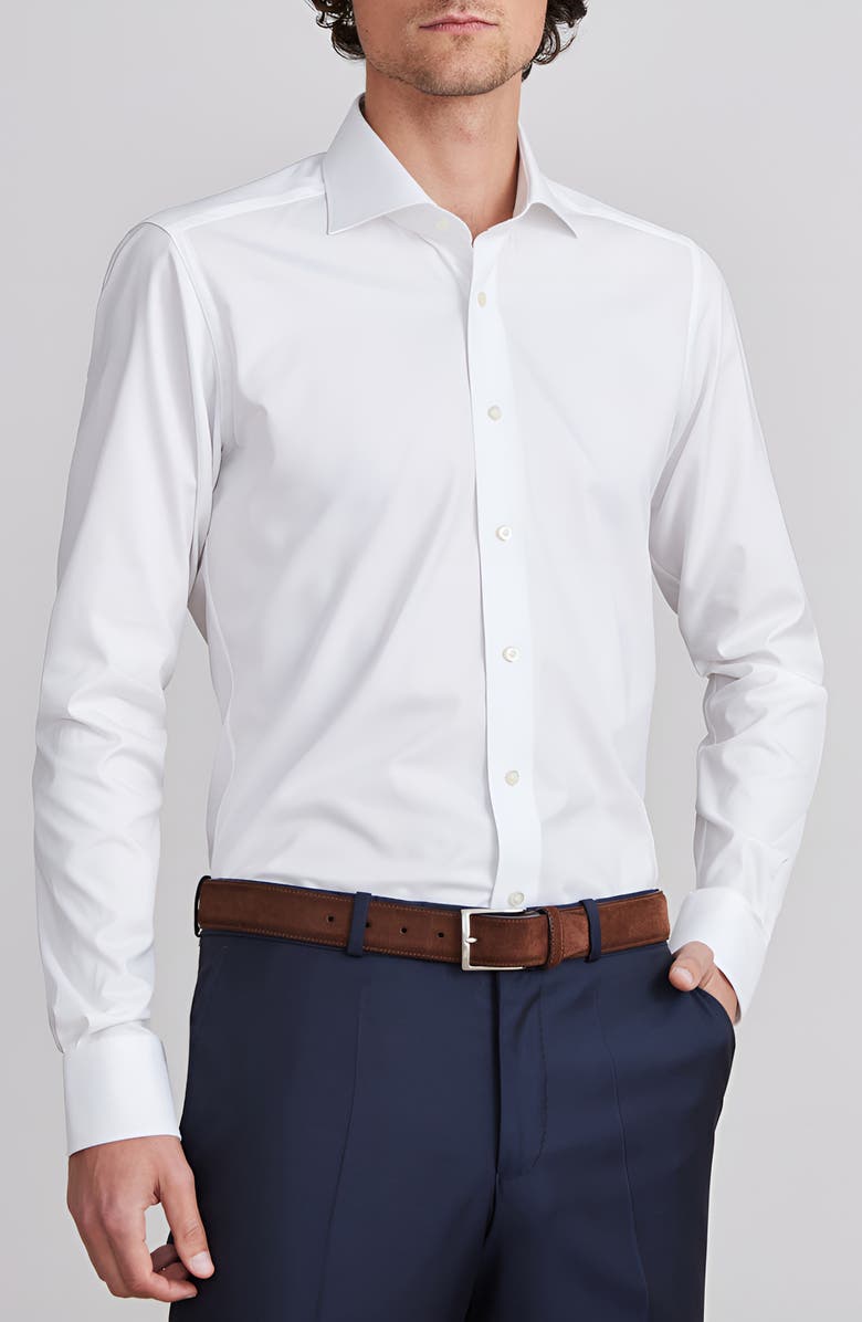 Emanuel Berg Modern Fit Solid Natural Stretch Yoga Twill Dress Shirt, Main, color, White