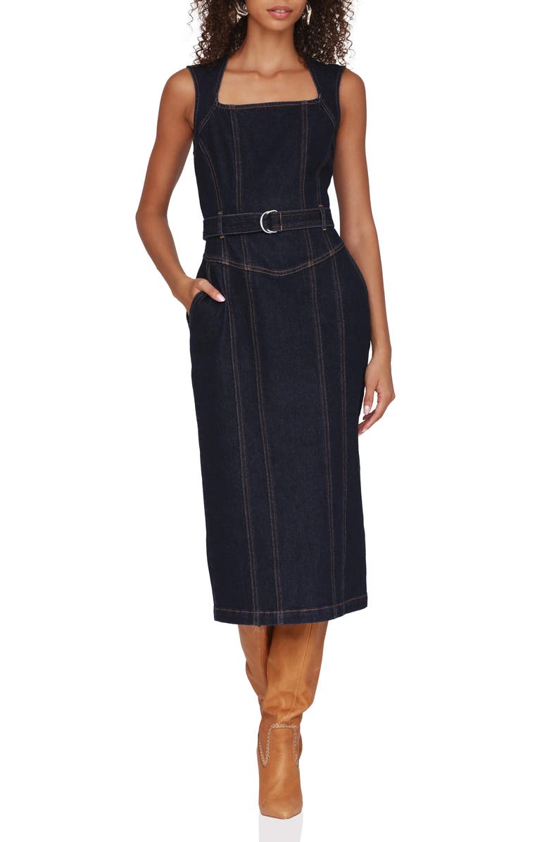 Avec Les Filles Corset Bodycon Midi Dress, Alternate, color, Dark Rinse Wash