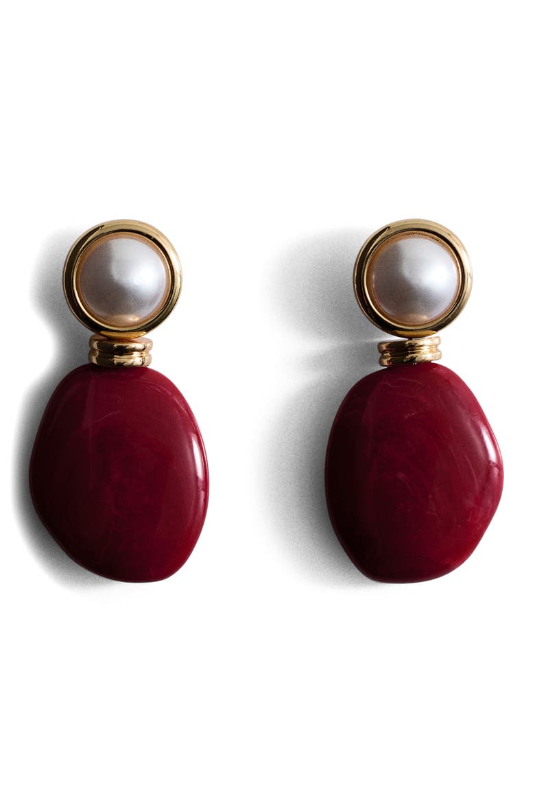 Faux Pearl Drop Earrings, Main, color, MAROON
