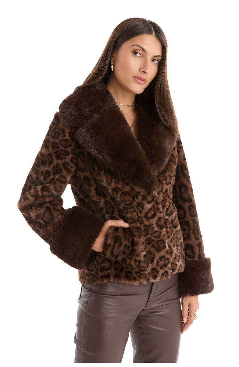 The Noli Shop Sydney Faux Fur Trim Coat, Alternate, color, Leopard