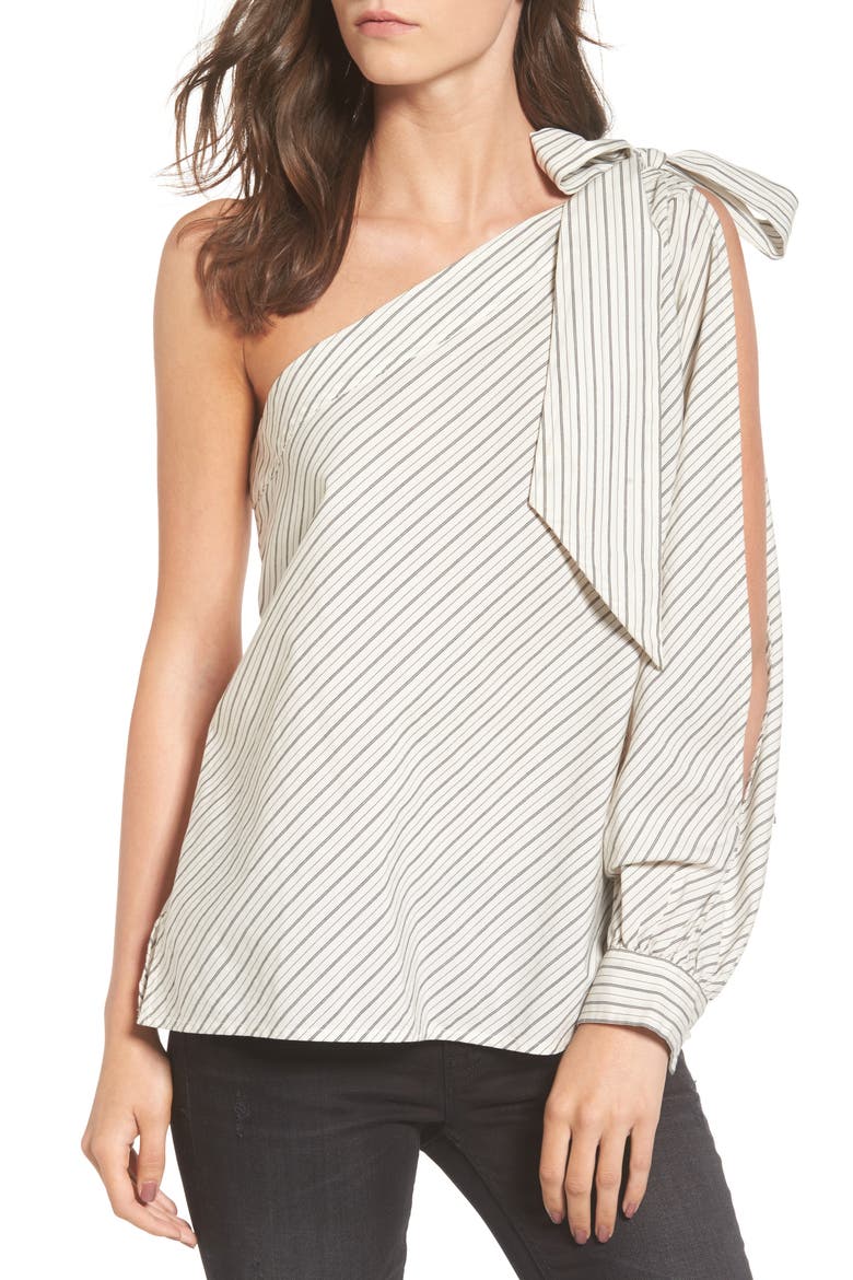 Split Sleeve One-Shoulder Top, Main, color, IVORY AVERY STRIPE