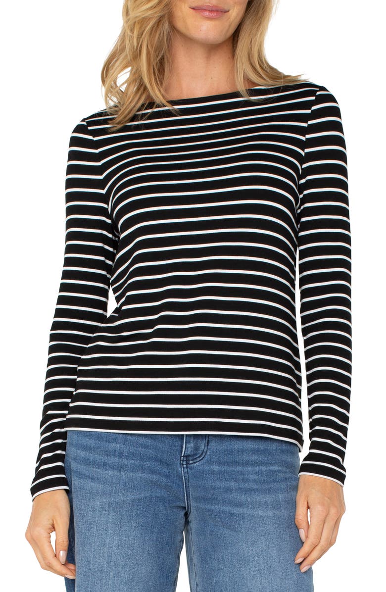 Liverpool Los Angeles Stripe Boat Neck Long Sleeve Top, Main, color, 