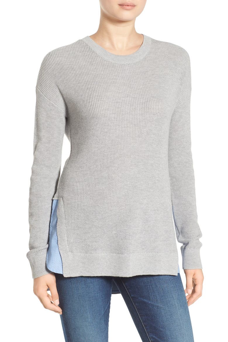 Treasure&Bond Layered Split Hem Sweater, Main, color, GREY HEATHER