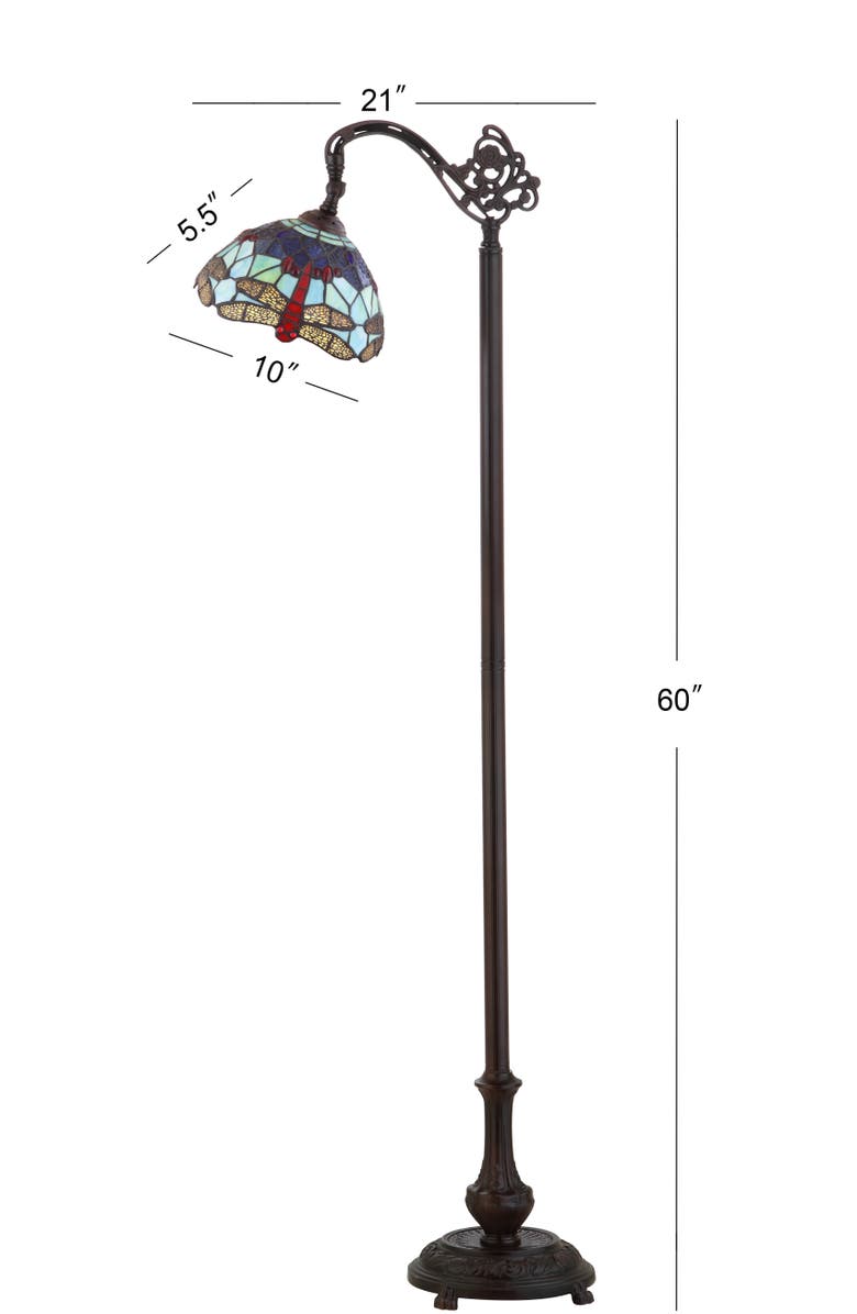 JONATHAN Y Dragonfly Tiffany-Style 60" Arched LED Floor Lamp, Bronze, Alternate, color, Bronze