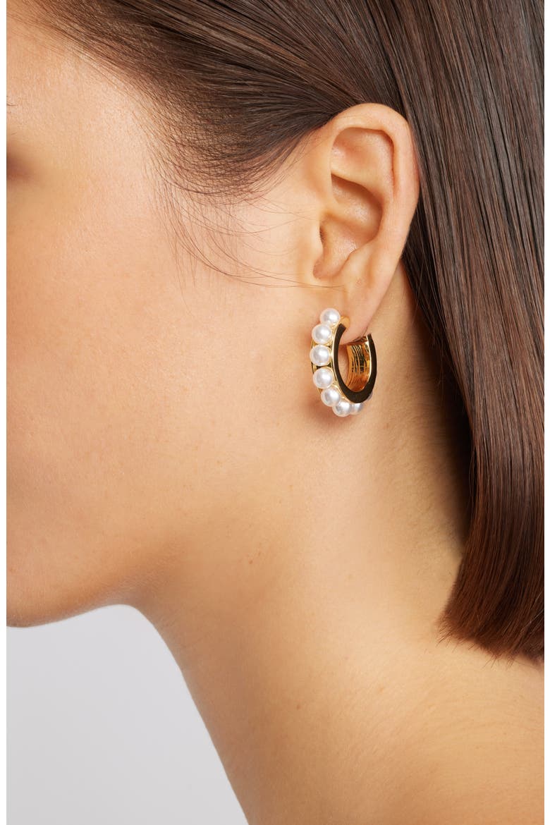 Faux Pearl Hoop Earrings, Alternate, color, GOLD