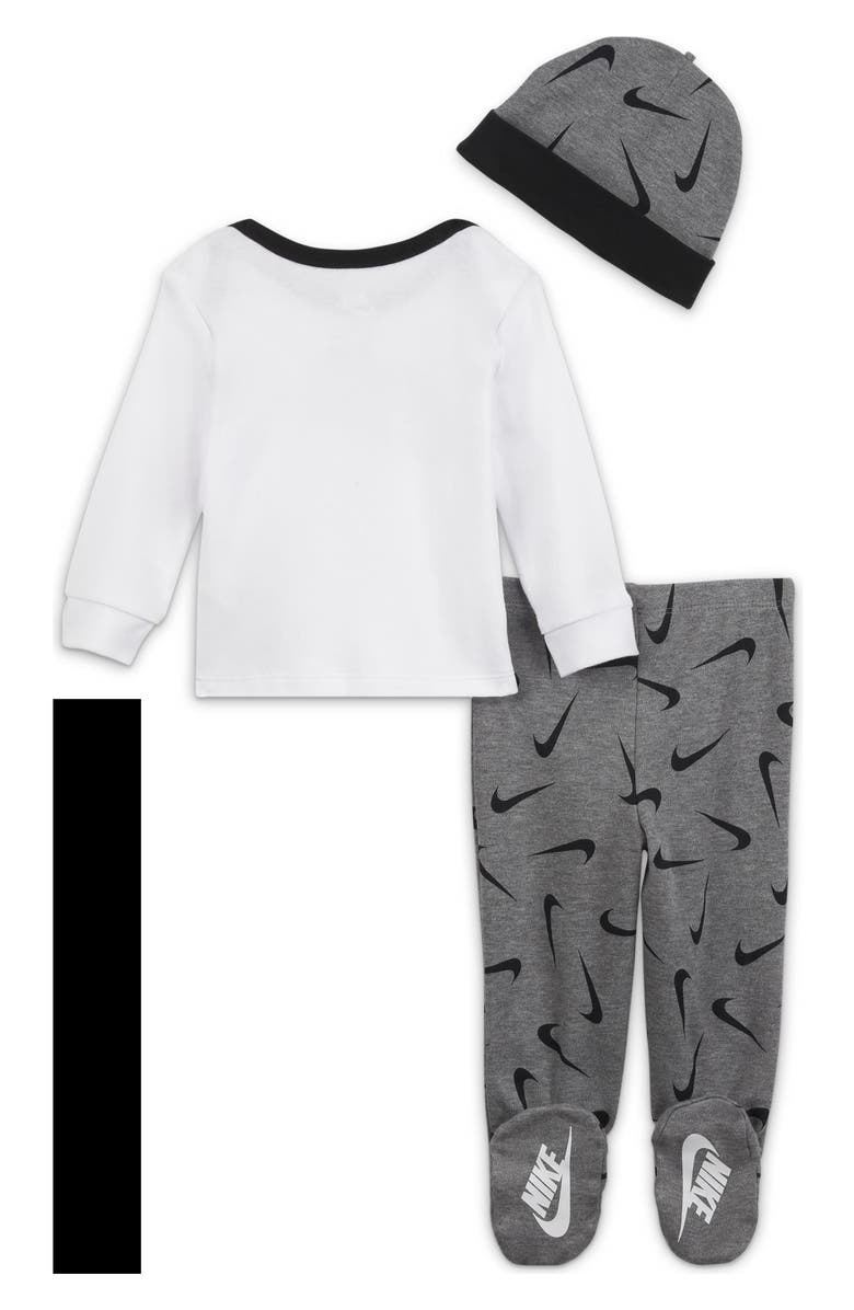 Nike 3-Piece Swoosh Long Sleeve Top, Footed Pants & Cap Set, Alternate, color, 
