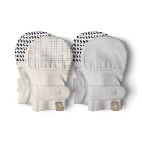 Goumi Stay On 2-Pack Mitts - Clay Stripe + Cloud  3-6M