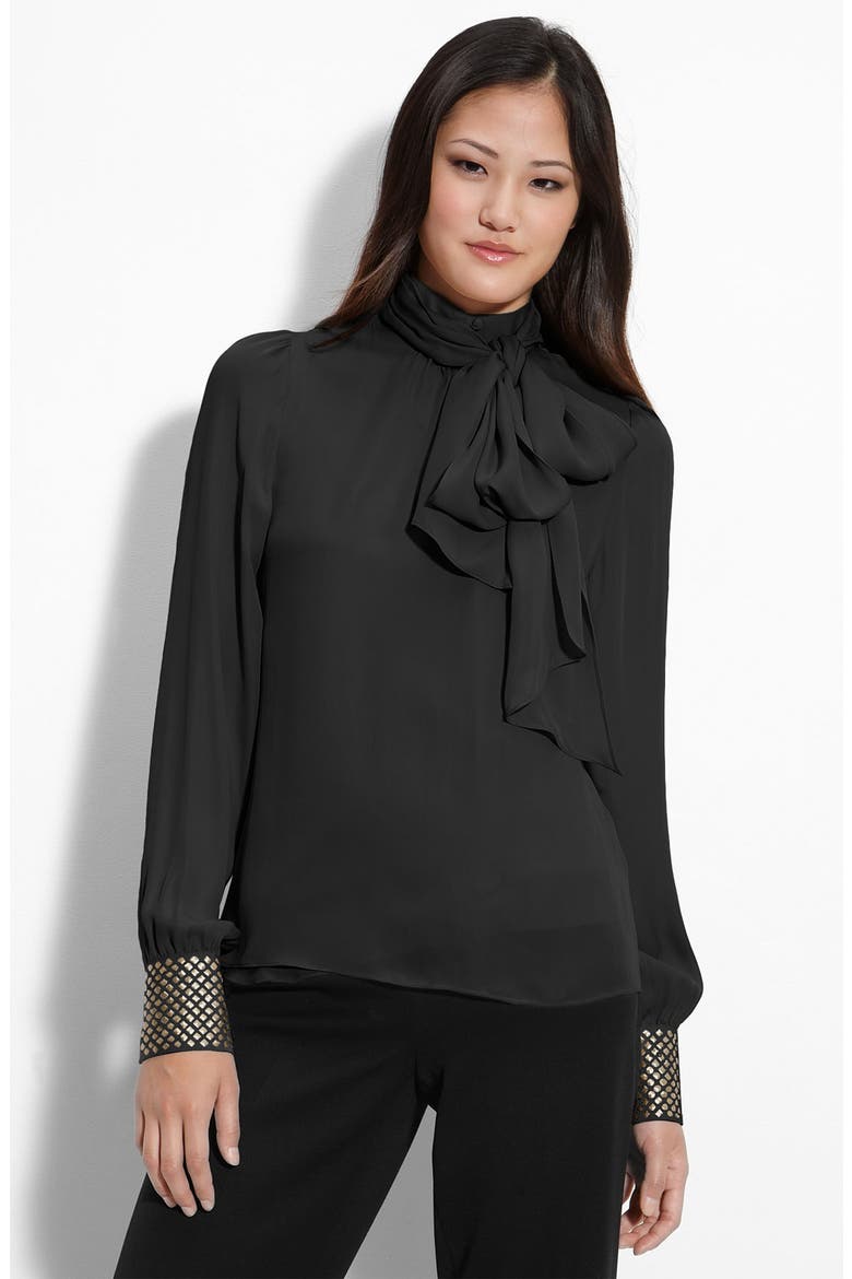Studded Cuff Blouse, Main, color, RICH BLACK