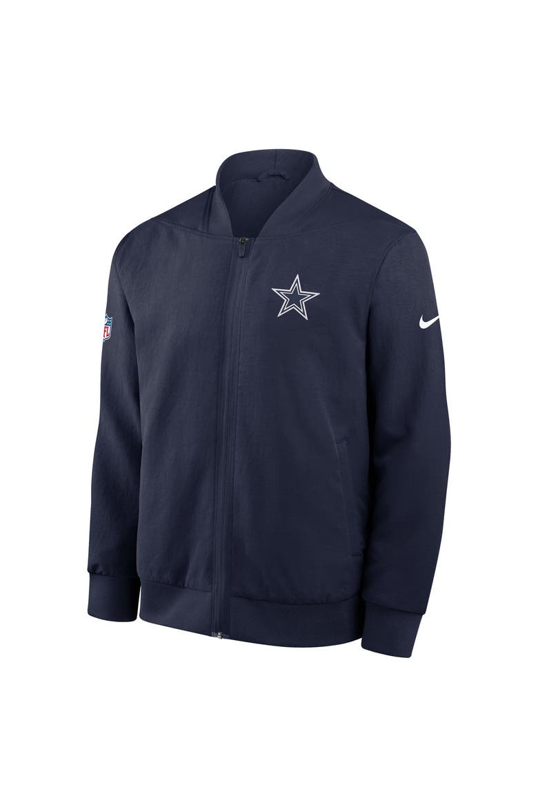Men's Nike Navy Dallas Cowboys Sideline Powerful Blocking Full-Zip Bomber Jacket, Alternate, color, Navy