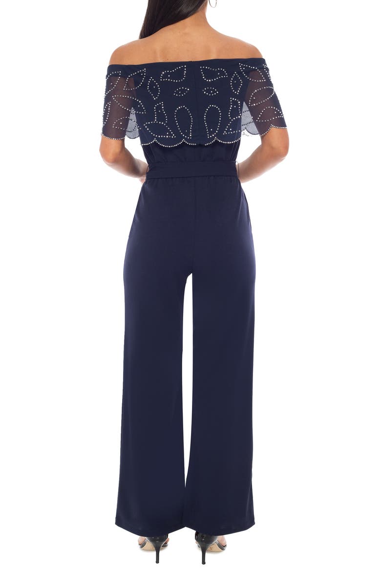 Scalloped Off the Shoulder Jumpsuit, Alternate, color, NAVY