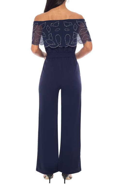 Marina Scalloped Off The Shoulder Jumpsuit In Blue