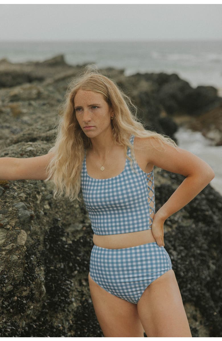 Geode Swimwear Georgia Tankini Top, Alternate, color, Blue Gingham