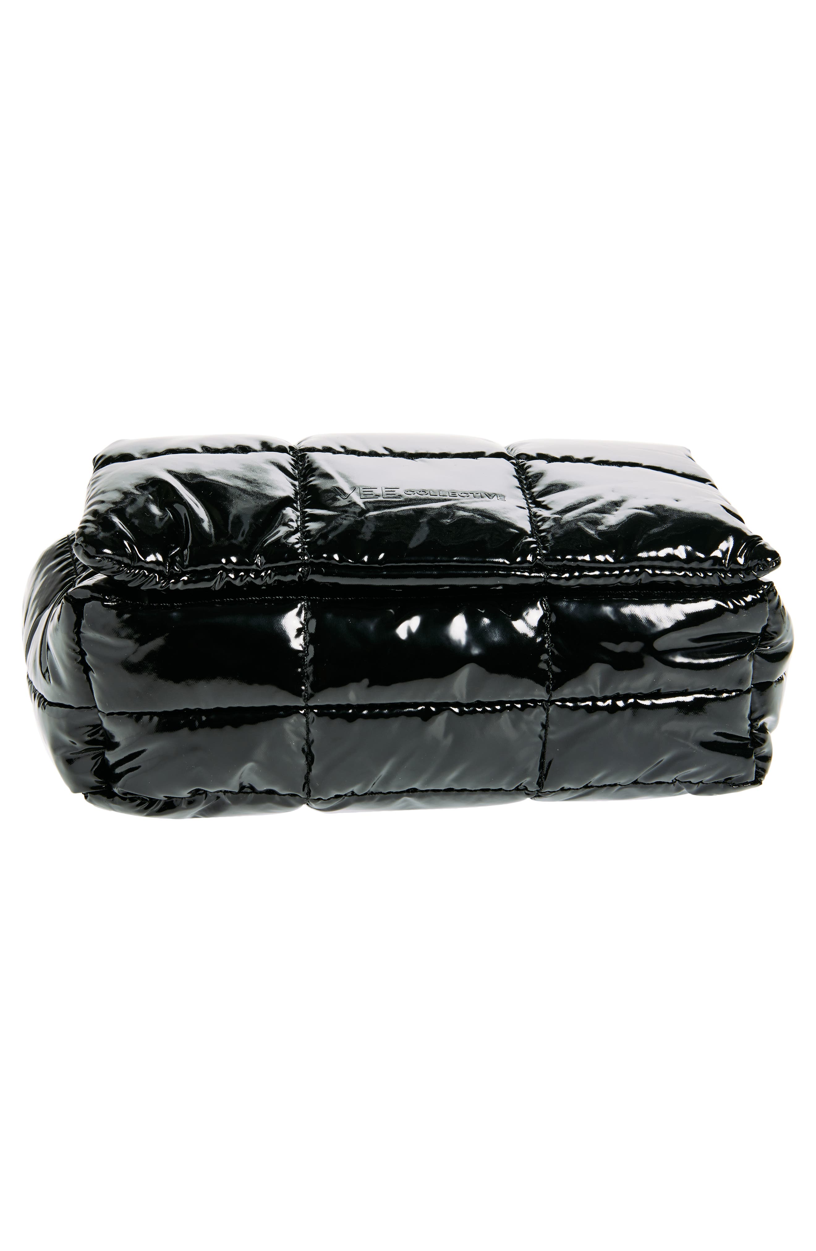VeeCollective Mini Porter Quilted Recycled Nylon Messenger Bag, Alternate, color, Black Vinyl