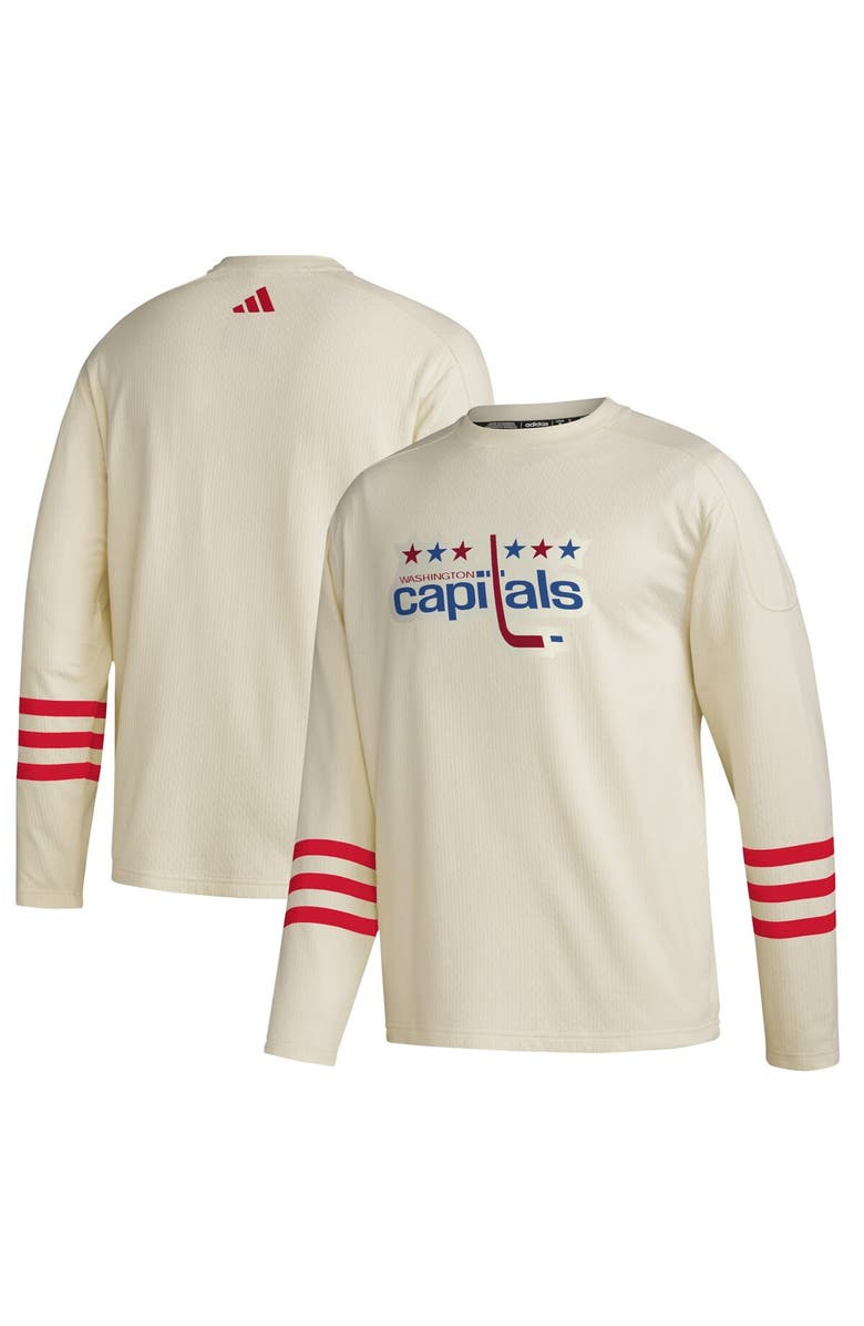 adidas Men's adidas Cream Washington Capitals AEROREADY Pullover Sweater, Main, color, 